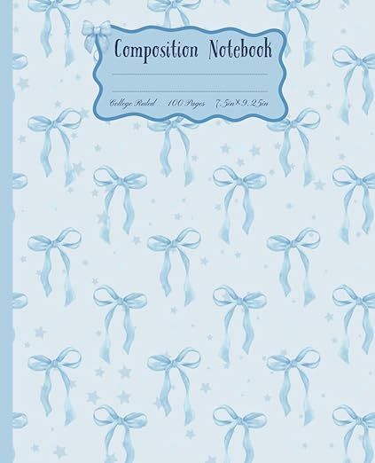 Preppy Composition Notebook With Pastel Blue & White Coquette Bows: College Ruled Journal for Girls, Kids, Tweens & Teens - School Supplies Online Notebook Cover, Blue Journal Cover, Blue Notebook Cover, Teen School Supplies, Goodnotes Cover, White Coquette, Blue Notebook, Coquette Bows, Book Templates