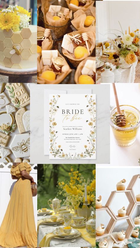 Bridal Shower themes Bridal Shower Theme Bee, Yellow Themed Bridal Shower Ideas, Bumble Engagement Party, Bridal Shower Ideas Yellow, Sunshine Bridal Shower Theme, Yellow Bridal Shower Theme, Honey Themed Bridal Shower Ideas, She Found Her Honey Bridal Shower Theme, Yellow Bachelorette Party