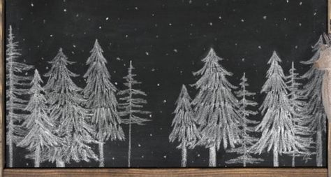 Forest Chalkboard Art, Winter Mural, Windows Painting, Christmas Chalkboard Art, Twisted Tales, Painted Windows, Christmas Tree Drawing, Christmas Chalkboard, Christmas Window Decorations