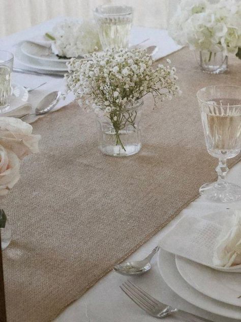 HESSIAN TABLE RUNNER // Wedding Table Decoration/Party | Etsy Christening Table Decorations, Picnic Table Wedding, Cheap Table Decorations, Simple Wedding Table Decorations, Hessian Wedding, Runner Wedding Table, Hessian Table Runner, Table Runner Wedding, Rustic Table Runners