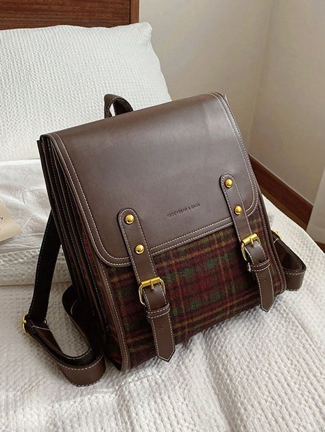 Lightweight,Portable 1 Piece, Flip-Top Fashion Women's Bag, (13in*10.21in*5.9in) Two-Color Plaid, Contrasting Color Design, College Style, Practical And Good-Looking, Suitable For Students, Office Workers, Commuting Bag, Travel Bag, Multi-Compartments, Partitioned Storage , Backpack, Travel Bag, Gift, Gift For Children And Friends, Fashionable Backpack For Women School Backpack For College Students Perfect For College,Business, Work, Commute ,Back To SchoolI discovered amazing products on SHEIN.com, come check them out! Backpack For College, Work Commute, What's In My Backpack, Messenger Backpack, Women Backpack Fashion, Aesthetic Backpack, Work Backpack, Handbag Essentials, Flap Backpack