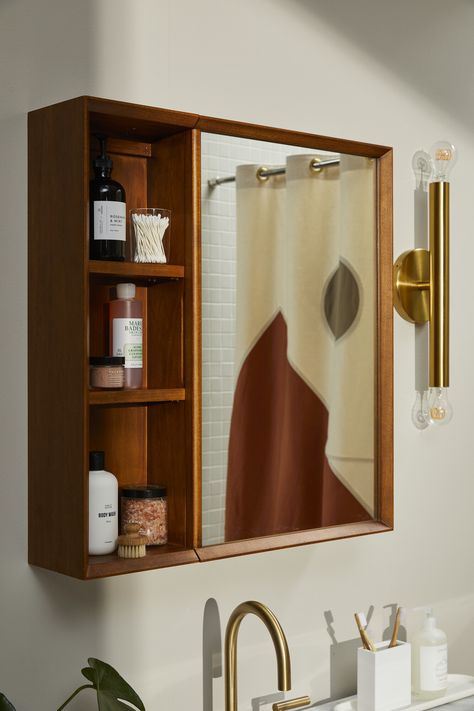 Mirror Wall Bathroom Ideas, Bathroom Mirrors With Cabinet, Bathroom Mirror Organizer, Bathroom Mirror Vanity Storage, Bathroom Cabinets Mirrors, Bathroom Sink Cabinet Small, Bathroom Mirror And Storage Ideas, Mirror Shelf Bathroom, Mirror Cabinet Living Room