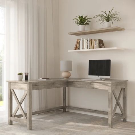 Laurel Foundry Modern Farmhouse Raisa L-Shape Desk & Reviews | Wayfair Home Office Dark, Cottage Traditional, Computer Desks For Home, L Shape Desk, Farm House Colors, Home Office Furniture Desk, Corner Design, Office Computer, Open Frame