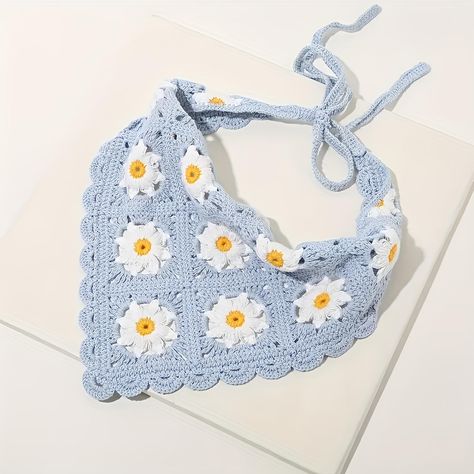 1pcs Boho Crochet Headband Daisy Flower Pattern Triangle Bandana Turban Knitted Headband For Women Girls,temu Triangle Bandana, Daisy Flower Pattern, Bandeau Au Crochet, Pattern Triangle, Crochet Bandana, Woven Headband, Knitted Headband, Crochet Daisy, Headband For Women