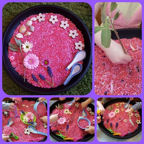 Pink Tuff Tray Ideas, Mother’s Day Sensory, Mothers Day Tuff Tray Ideas, Mothers Day Sensory Bin, Flower Tuff Tray, Pink Day Activities Preschool, Flower Sensory, Winter Activities For Toddlers, Diy Toddler Toys