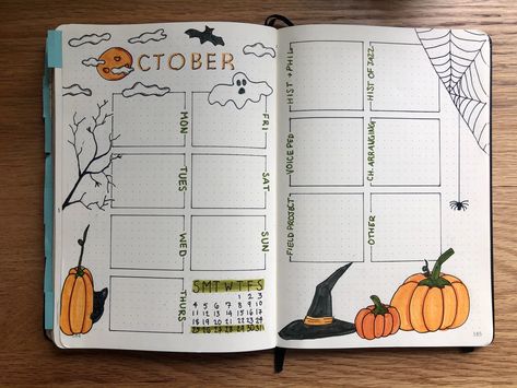 Halloween Bujo Ideas, October Bujo Weekly Spread, Halloween Bujo Spreads, Halloween Bujo Theme, October Weekly Spread Bullet Journal, October Bullet Journal Weekly Spread, Bullet Journal Halloween Theme, October Monthly Spread, October Weekly Spread