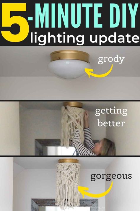 Lighting Hacks, Diy Luminaire, Boho Lighting, Ikea Ivar, Builder Grade, Ceiling Light Design, Outdoor Diy Projects, Flush Mount Light, Boho Macrame