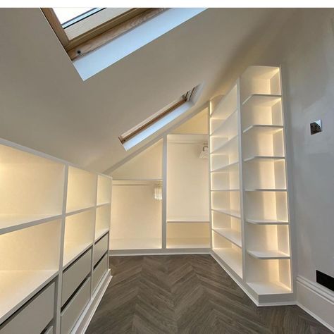 Loft Wardrobe Ideas, Loft Conversion Dressing Room, Loft Wardrobe, Loft Room Ideas, Loft Closet, Loft Conversion Bedroom, Attic Bedroom Storage, Attic Wardrobe, Small Guest Room