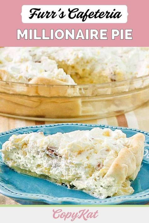 Millionaire Pie is a super easy dessert you can make in 20 minutes. Get the easy copycat recipe and find out how to make the best pineapple millionaire pie like Furrs Cafeteria. Enjoy a creamy and fluffy no bake pie loaded with pineapple, pecans, and whipped cream. Millionaire Pie Furrs Recipe, Furrs Cafeteria, Millionaire Pie Recipe, Millionaire Pie, Pastry Pie Crust, Super Easy Dessert, No Bake Pie, Baking Station, Super Easy Desserts