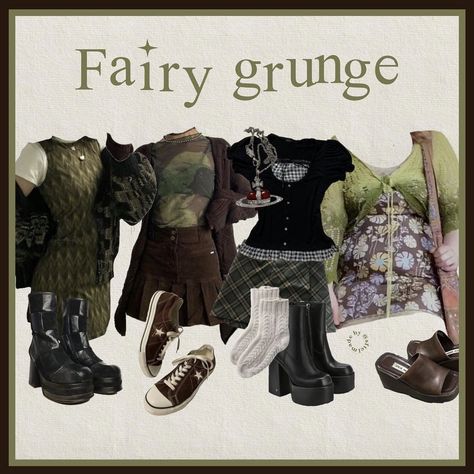 #fairygrunge #grunge #fairy Cute Fairy Grunge Outfits, Fairy Grunge Lookbook, Fairy Grunge Mood Board, Earthy Grunge Outfits Vintage, Soft Fairy Grunge Outfits, Dark Fairy Grunge Aesthetic Outfits, Thrifted Outfits Grunge, Fairy Goblin Core Outfits, Olivia Core Aesthetic Outfits