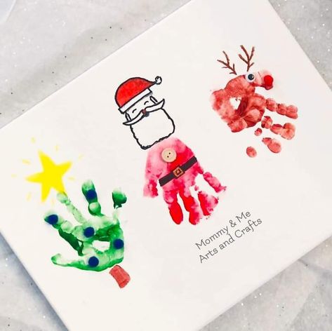 Baby Christmas Crafts, Babysitting Crafts, Handprint Christmas, Christmas Crafts For Toddlers, Christmas Cards Kids, Preschool Christmas Crafts, Baby Handprint, Toddler Arts And Crafts, Christmas Artwork