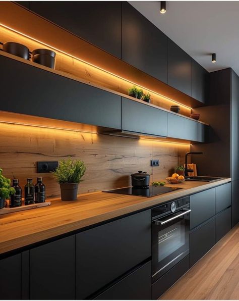 Pola Cat Dinding, Small Kitchen Ideas On A Budget, Kitchen Ideas On A Budget, Tiny Kitchen Design, Modern Luxury Kitchen, Dark Kitchen, Small Kitchen Ideas, Scandinavian Kitchen, Black Kitchen