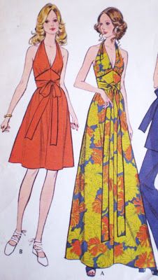 McCall's 3206 Halter Dress Pattern, Tunic Sewing Patterns, Halter Top Dresses, 1970s Fashion, Halter Tops, 70s Dress, Dress Sewing Pattern, Moda Vintage, Halterneck Dress