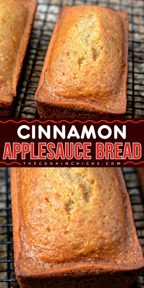 This Cinnamon Applesauce Bread is so moist, tender, and sweet quick bread that is awesome for your Fall breakfast ideas. It's easy to prepare and requires only a few ingredients. This best apple recipe is perfect for your holiday brunch food as you savor the goodness of apple flavor for the season! Mini Applesauce Bread, Easy Applesauce Bread Recipes, Made With Applesauce, Apple Cinnamon Pecan Bread Recipe, Apple Bread Using Applesauce, Spice Bread Easy, Yellow Bread Recipe, Honey Applesauce Bread, Applesauce Nut Bread