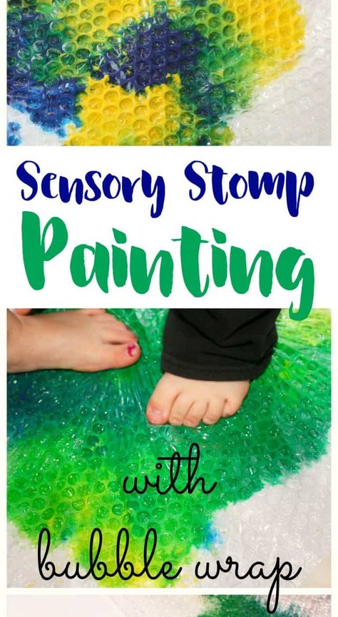 Sensory Stomp Painting with Bubble Wrap - Views From a Step Stool Painting With Bubble Wrap, Kids Mess, Infant Classroom, Eyfs Activities, Baby Sensory Play, Sensory Activities Toddlers, Sensory Art, Bubble Painting, Nursery Activities