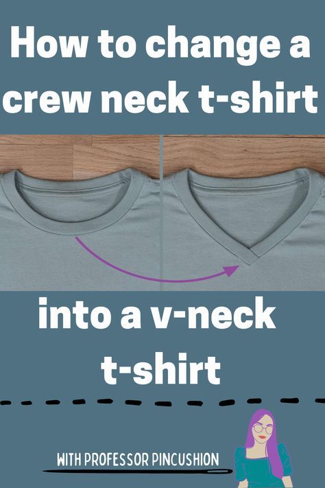 It's actually easy to alter your t-shirt neckline from crew to v-neck. Using the existing neckband, we can change the neckline shape and make it look pretty nice. Once you see how simple it is, you can do it to a lot of your t-shirts and give them a different style. Watch this video tutorial to see how. #sew #sew #alteration #clothingalteration #t-shirt #diyfashion Altering T Shirts Diy, Alter Tee Shirt Neck, How To Change A T Shirt Neckline, How To Change Neckline Of Tshirt, Sewing A V Neckline, How To Make A Tee Shirt Into A V Neck, How To Change A Crew Neck To A V Neck, Changing T Shirt Neckline, Make Crew Neck Into V Neck Tee Shirts