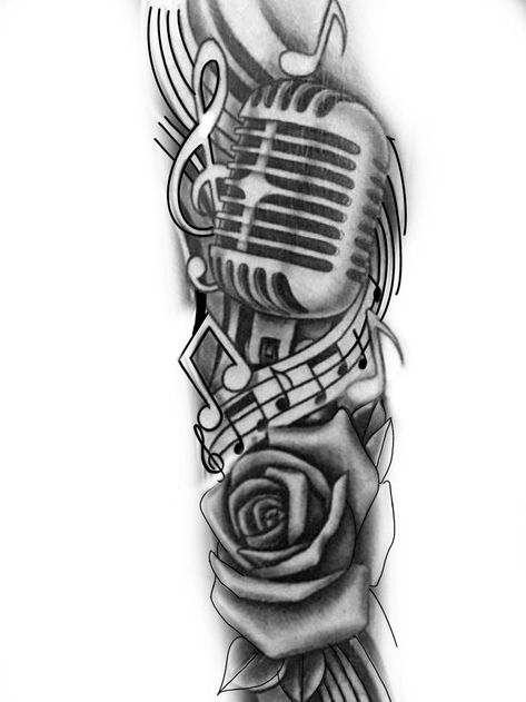 Music Half Sleeve Tattoo For Men, Music Sleeve Tattoo For Men, Arm Tattoos Music, Music Tattoo Designs Men, Music Sleeve Tattoo, Music Tattoos Men, Music Related Tattoos, Music Tattoo Sleeves, Music Notes Tattoo