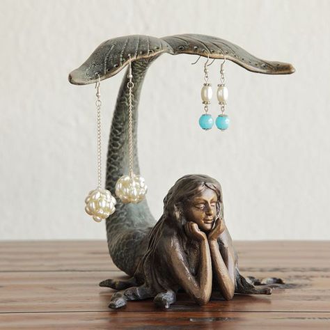 Beautiful Mermaid Shaped Earring Holder Bathroom Coastal, Coastal Sofa, Coastal Pattern, Porch Farmhouse, Mermaid Home Decor, Cottage Porch, Mermaid Bedroom, Mermaid Bathroom, Farmhouse Coastal