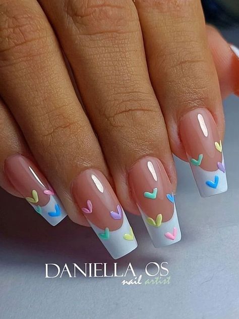 Simple Spring Nails, Unghie Nail Art, Heart Nail Designs, Colorful Nail, Cute Spring Nails, Summery Nails, Cute Acrylic Nail Designs, Makijaż Smokey Eye, Spring Nail Art