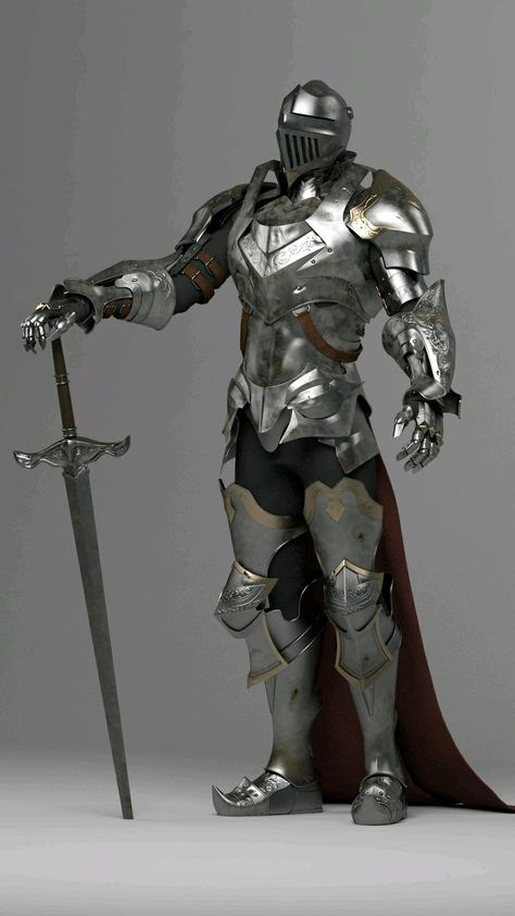 Cool Poses With Swords, Armor Pose Reference, Suit Of Armor Reference, Armor Lighting Reference, Metal Armor Reference, Knight Action Pose, Medieval Knight Armour, Dynamic Knight Pose, Warrior Poses References