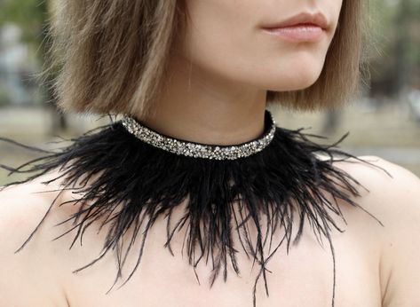 Feather Collar, Shoulder Jewelry, Rhinestone Collar, Crystal Choker Necklace, Neck Choker, Crystal Choker, Feather Necklaces, Ostrich Feathers, Fashion Hacks Clothes