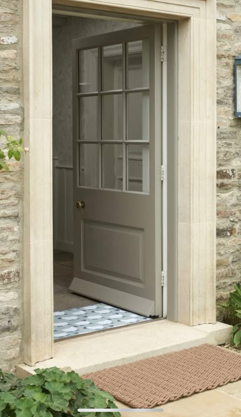 Paneled Front Door, Cottage Doors Exterior Entrance, Front Door Country House, Cotswold Front Door, Front Door Stone House, Georgian Front Door Ideas, Country House Front Door, Beige Front Door, Front Door Surround