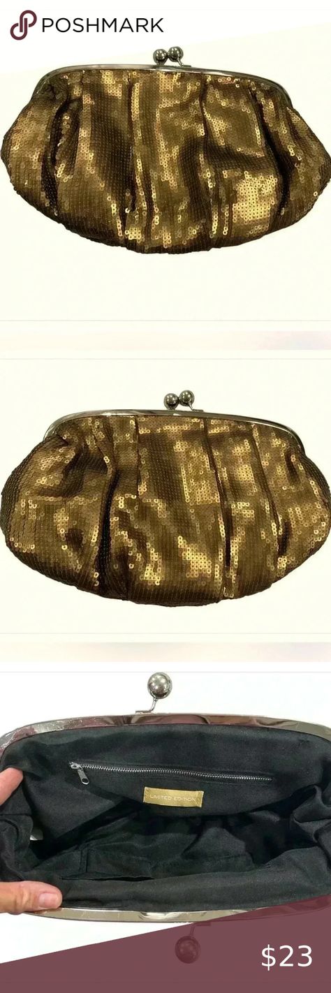 Limited Edition Gold Pinch Snap Sequin Large Oversized Clutch