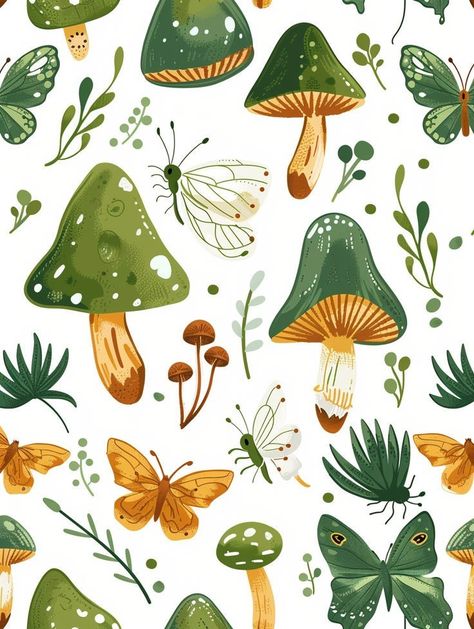 Cute Mushroom Art Wallpaper, Bingo Background, Hongos Aesthetic, Cottage Core Wallpaper, Mushroom Background, Core Wallpaper, Mushroom Wallpaper, Mushroom Decor, Watch Wallpaper