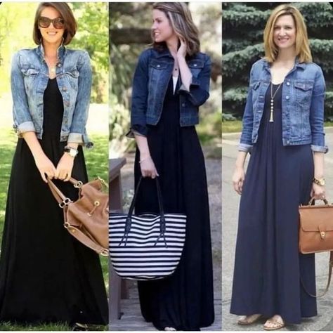 Classy Sporty Outfits, Date Clothes, Denim Jacket Outfit, Long Skirt Outfits, Maxi Dress Outfit, Over 60 Fashion, Mode Boho, Fashion Attire, Mode Hijab