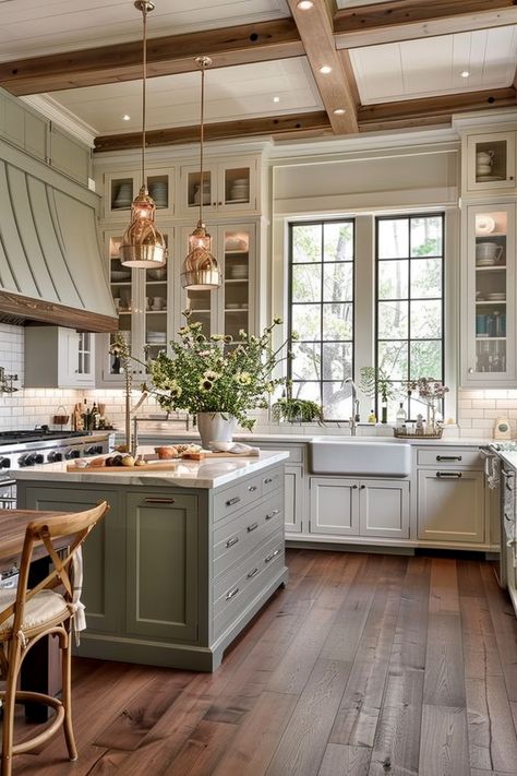 Country House Kitchen Farmhouse Style, Farm Style House Kitchen, Kraftmaid Kitchen Cabinets Serenity, Italian Style Homes Interior Kitchen, Cool Cabinet Ideas, Painted Cabinets Wood Island, Shaker Farmhouse Kitchen, Minimalist Country Kitchen, Kitchen Traditional Design