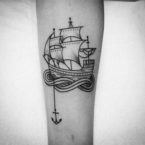 Pirate Ship Tattoo, Boat Tattoo, Nautical Tattoo, Ship Tattoo, E Tattoo, Old School Tattoo, Blackwork Tattoo, Tattoo You, Unique Tattoos