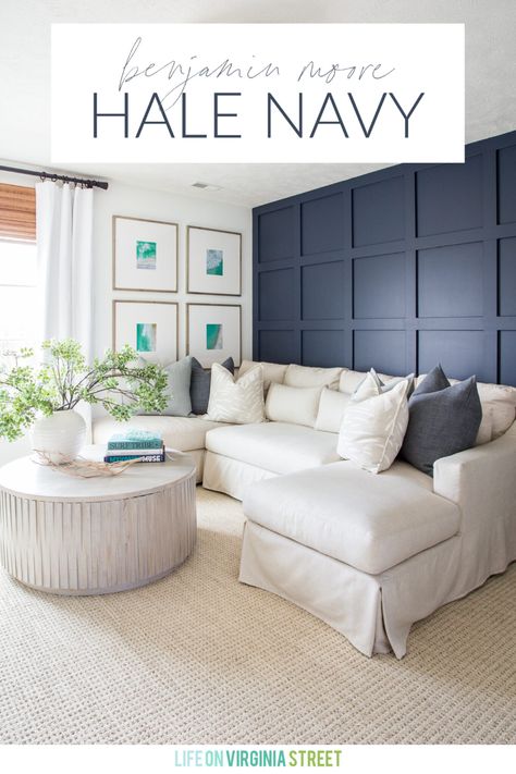 Benjamin Moore Blue Gray, Popular Gray Paint Colors, Benjamin Moore Hale Navy, Popular Grey Paint Colors, Benjamin Moore Bedroom, Hale Navy Benjamin Moore, Navy Blue Paint Colors, Navy Accent Walls, Benjamin Moore Blue