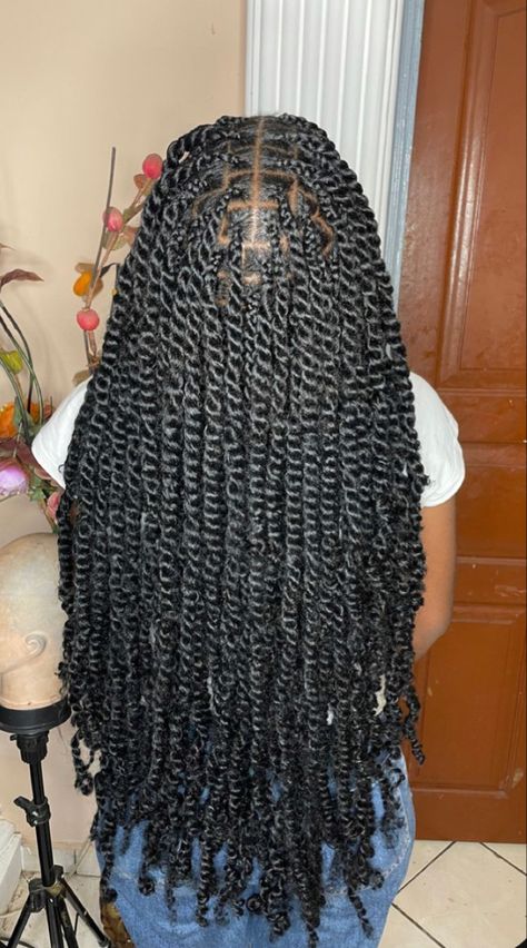 Marley Twists On Natural Hair, Twists With Fake Hair, Passion Twists With Curls At The End, Black Girls Hairstyles Twist, Passiontwist Hair, Hair Twist Styles Black Women, Braided Twist Hairstyles For Black Women, Twists Braids For Black Women, Protective Twist Hairstyles