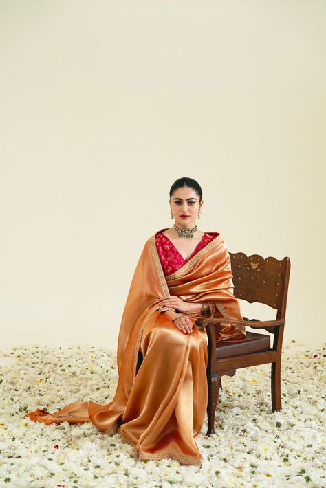 Rust Lahma Saree Brocade Blouse, South Indian Sarees, Saree Poses, Bride Poses, Indian Dresses Traditional, Indian Photoshoot, Saree Photoshoot, Boutique Dress Designs, Indian Aesthetic