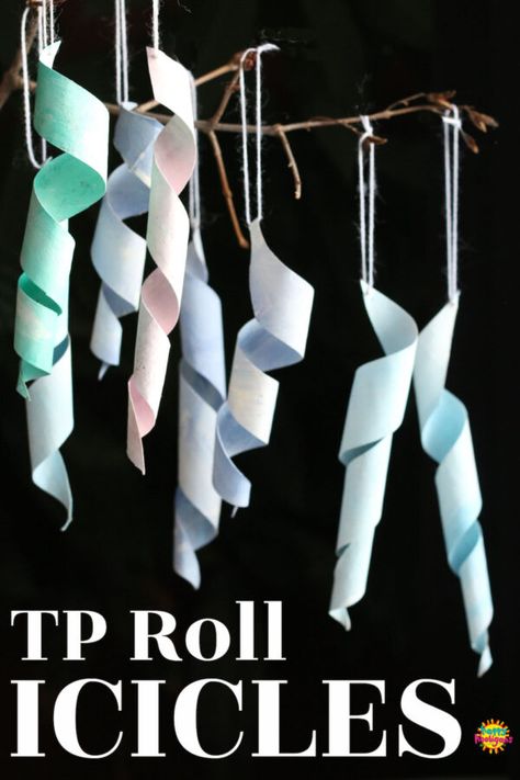 This toilet paper roll icicle craft is fun and easy to make, and a lovely way to brighten a window at home or in the classroom. All you need to make them are some cardboard rolls, paint and string. #IcicleCraft #CardboardCraft #WinterCraft #ForKids #ToiletPaperRoll Icicle Crafts, Easy Paper Crafts For Kids, Happy Hooligans, Christmas Toilet Paper, Toilet Roll Craft, Cardboard Rolls, Toilet Paper Crafts, Homemade Dolls, Home Daycare