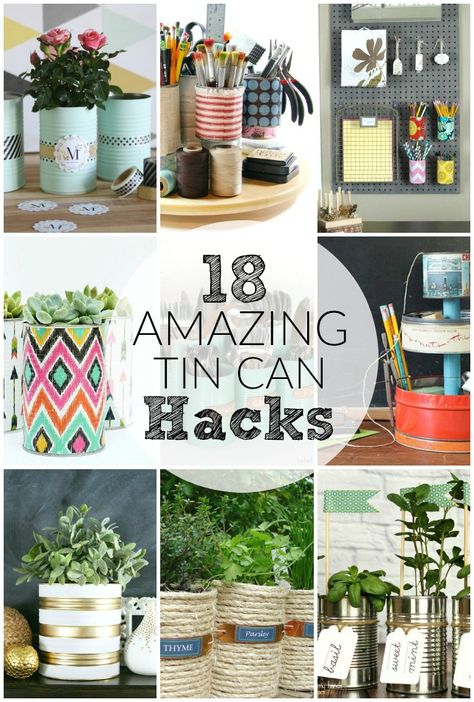 Recycled Tin Cans, Tin Can Art, Aluminum Can Crafts, Diy Hanging Shelves, Thrifty Diy, Easy Hacks, Recycle Cans, Recycled Tin, Tin Can Crafts