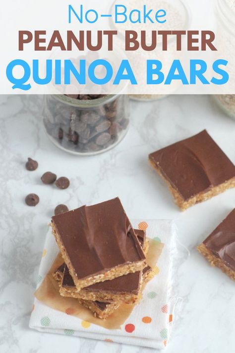 These No Bake Peanut Butter Quinoa Bars have just six wholesome ingredients and make a healthy snack or dessert. #realmomnutrition Gluten Free Peanut Butter Bars, Quinoa Dessert Recipes, Peanut Butter Quinoa, Quinoa Desserts, Quinoa Bars, No Bake Peanut Butter, Gluten Free Peanut Butter, Peanut Recipes, Healthy Vegan Snacks