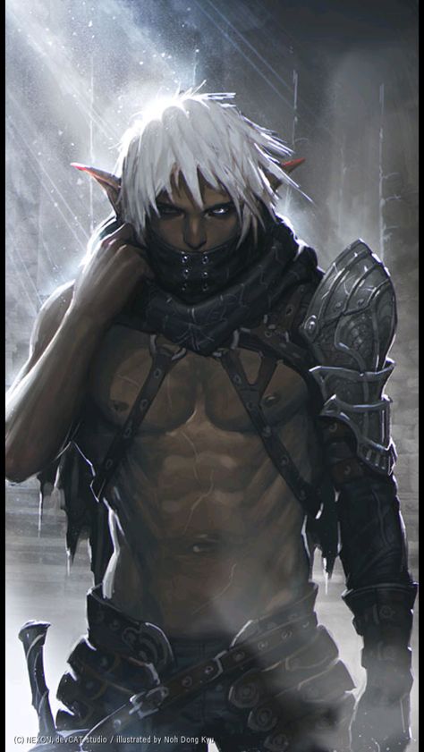 meninfantasyart: “Dark Elf by Noh Dong Kyu" #maleelf #dndmen #fantasyart #rogue; Elf; half-elf; shirtless fantasy men; pathfinder; D&D; pathfinder; dnd; man; male; rogue Half Dark Elf, Dark Elf Anime, Dark Elf Male, Half Elf Rogue, Shadow Elf, Dark Fey, Drow Male, Elf Rogue, Male Elf