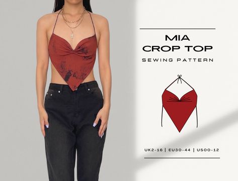 "Digital PDF Sewing Pattern -- MIA Backless Bandana Triangle Hem Top, Size UK4-18 DIY your own y2k crop top using this easy sewing pattern. Beginner-friendly! Detailed written instructions and illustrations included. 🍒 Difficulty Level: BEGINNER FRIENDLY 🍒 Your purchase includes: - Sewing Pattern with three printable formats: A4, US Letter, A0 - Written Instructions & Illustrations *This product is a digital product. PDF files containing the sewing pattern and written instructions will be made Bandana Top Sewing, Bandana Top Pattern, Crop Top Pattern Sewing, Pattern Y2k, Top Pattern Sewing, Tank Top Sewing Pattern, Crop Top Sewing Pattern, Bandana Top, Bauchfreies Top