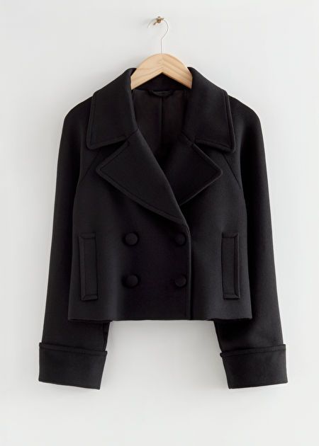 Cropped Pea Coat - Black - Jackets - & Other Stories US Minimalist Clothing Brands, Ultimate Capsule Wardrobe, Capsule Wardrobe Checklist, Minimalist Clothes, Long Black Coat, Winter Capsule Wardrobe, Basic Sweaters, Fall Capsule Wardrobe, Vintage Denim Jacket