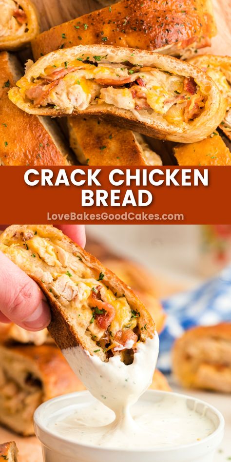 Crack Chicken Bread pin collage Chicken Bread Recipes, Chicken Stuffed Bread, Ranch Bread, Healthier Appetizers, Fingerfood Recipes, Stuffed Breads, Food Rocks, Chicken Bread, Best Homemade Bread Recipe