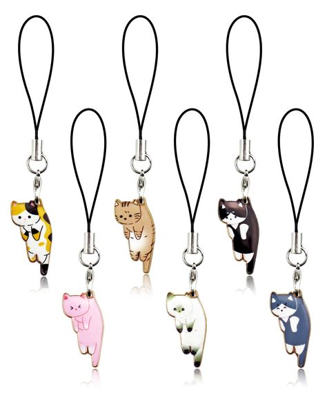 PRICES MAY VARY. 6 Pcs Cat Phone Charm: you will receive 6 pieces of cute cat charm in different colors. Enough quantity and multiple colors can meet your style needs in matching different items, and you can also share with others. Premium Material: The cellphone charm is made of quality alloy materials, the surface is bright and smooth, not easy to fade. The strong nylon cords are not easy to break, easy to install and disassemble, can be applied for a long time. Proper Size: The circumference Phone Charms Aesthetic, Charms Aesthetic, Cat Mobile, Cellphone Charm, Wallet Keychain, Heavy Burden, Cell Phone Charms, Cat Phone, Backpack Keychains