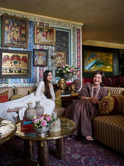 Sonam Kapoor: Tour the Bollywood Star’s Ornate Mumbai Home | Architectural Digest Jungle Mural, Indian Living Room, Tanjore Painting, Indian Homes, Art Deco Chandelier, Sonam Kapoor, Indian Heritage, Old Ads, Indian Home