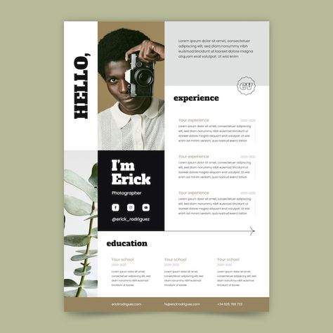 Photography Cv Design, Cv Design Photographer, Cv Photographer Creative Cv, Social Media Cv Template, Cv Architecture Student, Creative Cv Ideas, Cv Original Design, Cv Design Template Free, Cv Kerja