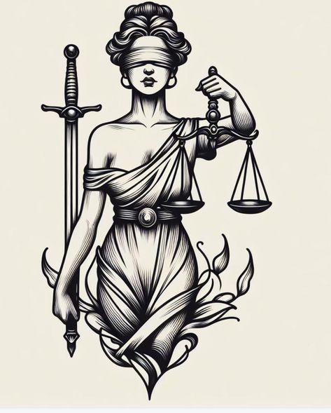 Lady Of Justice Tattoo Design, Scale Of Justice Art, Roman Tattoos For Women, Balance Back Tattoo, Scales Of Justice Tattoo Men, Justice Drawing Art, Justice Tarot Tattoo, Scales Of Justice Drawing, Scales Tattoo Design