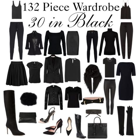 Minimalist Goth Capsule Wardrobe, Capsule Wardrobe All Black, 132 Piece Wardrobe, Moody Capsule Wardrobe, Black Wardrobe Capsule, All Black Wardrobe Closet, All Black Wardrobe Minimal Classic, Black Capsule Wardrobe Minimal Classic, Black Minimalist Wardrobe