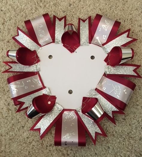 Joannah's homecoming mum - heart-shaped, 3 mum backer How To Homecoming Mum, Diy Mum Homecoming, Heart Homecoming Mums Ideas, Double Mum Backer Ideas, 3 Mum Homecoming Mum, How To Make A Homecoming Mum Ribbons, Homecoming Mums Backing, Diy Homecoming Mum Backing, Homecoming Backer Ideas