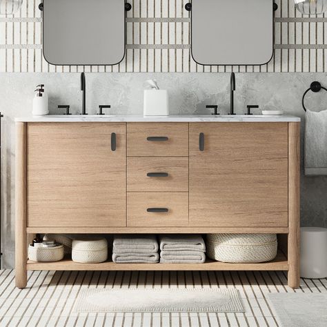 Hargrove Double Bathroom Vanity (60"–72") Japandi Bathroom, 60 Inch Vanity, Big Bathroom, Vanity Faucet, Plumbing Installation, Double Vanity Bathroom, Double Bathroom, Wood Cover, Double Bathroom Vanity