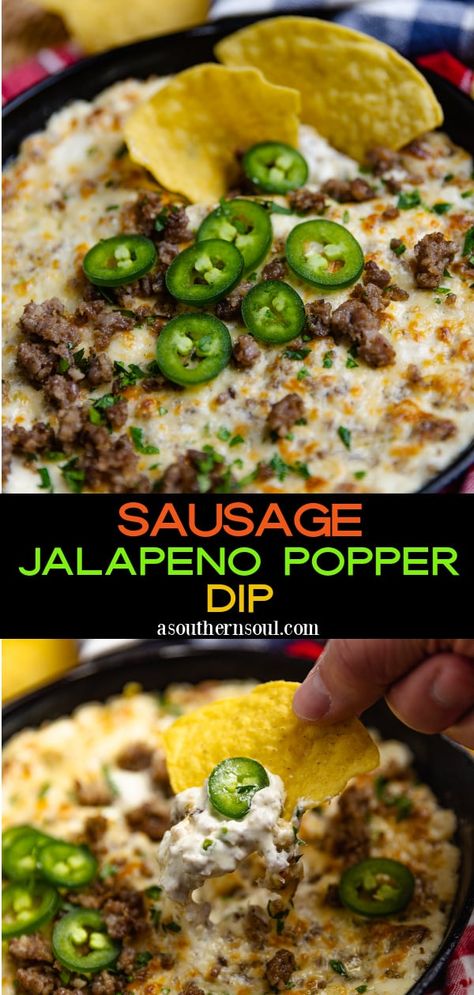 Jalapeno Poppers With Sausage, Jalapeno Popper Dip, Popper Dip, Appetizers Easy Finger Food, Jalapeno Popper, Best Appetizer Recipes, Dip Recipes Easy, Recipes Appetizers And Snacks, Snacks Für Party