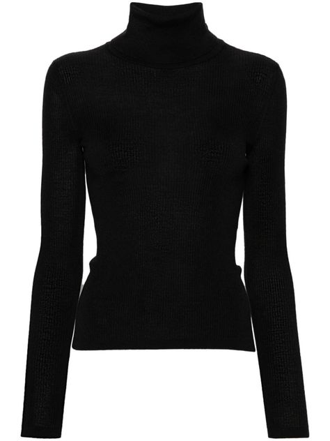 black knitted construction fine ribbed roll neck long sleeves ribbed cuffs and hem straight hem We've partnered with Good On You — an independent agency that rates how brands perform in relation to their impact on the planet, people and animals, with a multi-criteria rating simplified to a five points scale. In order to be awarded our conscious label, larger brands need to score a minimum of four out of five ('Good'), while smaller brands must score at least three out of five ('It's A Start'). This item comes from a brand rated three out of five ('It's A Start') by Good on You at the time it was added on FARFETCH. Please note, this is a brand-level rating and does not guarantee that this product is made with conscious materials. Learn more about what makes a product Conscious on our Consci Black Luxury Clothes, Ysl Clothes, Rich Closet, Vampires Wife, The Vampires Wife, Planet People, Five Points, Stockholm Fashion, Black Turtleneck